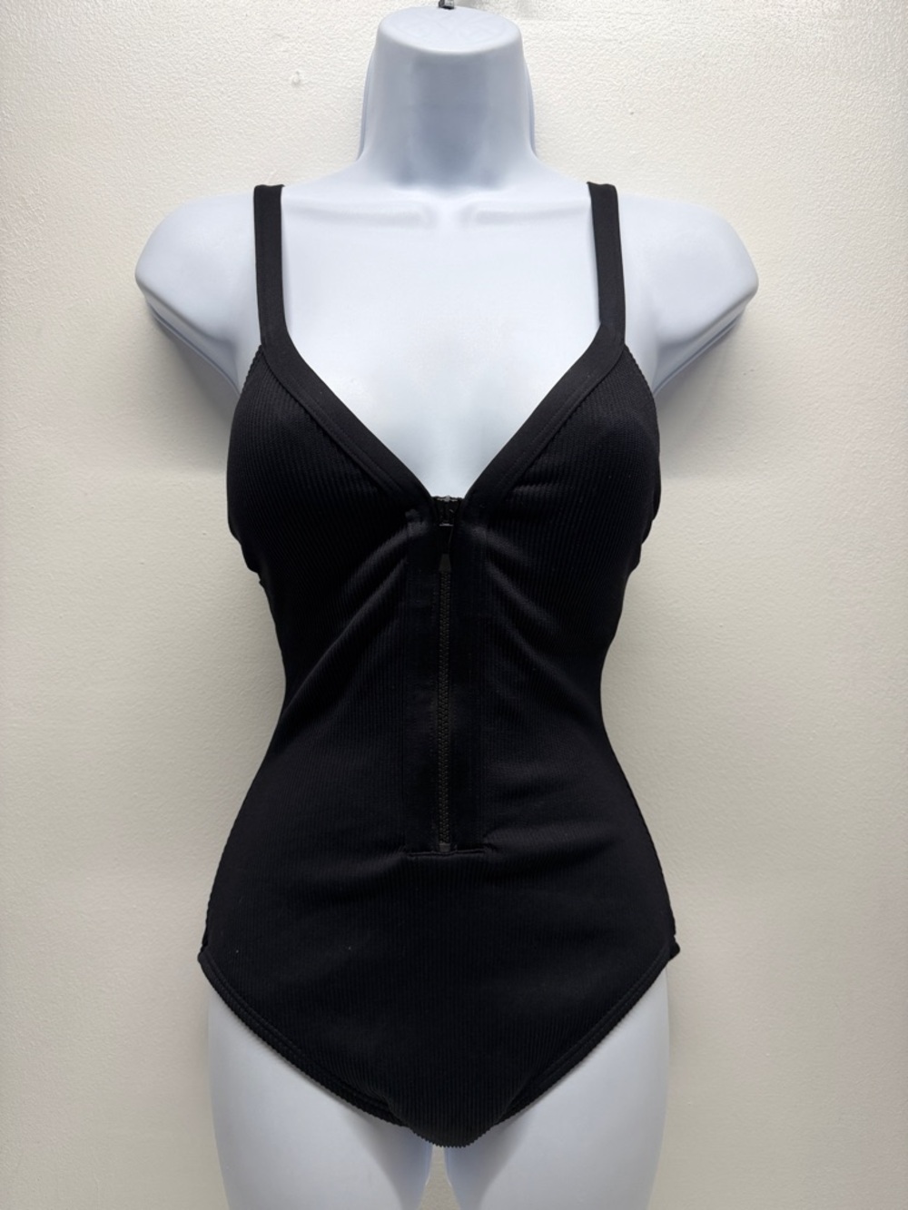 Kate Spade Marco Island Zip One Piece Ribbed Swimsuit Zip Up Textured Black XS - Picture 1 of 8